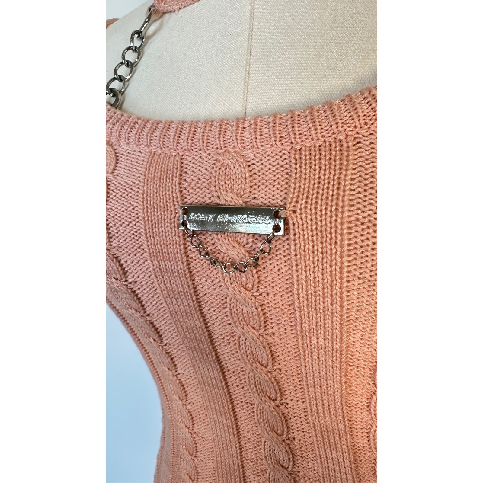 Loft Generale Y2K Pink Cable Knit Bodycon Mini Dress Chain Halter Cybercore Rare