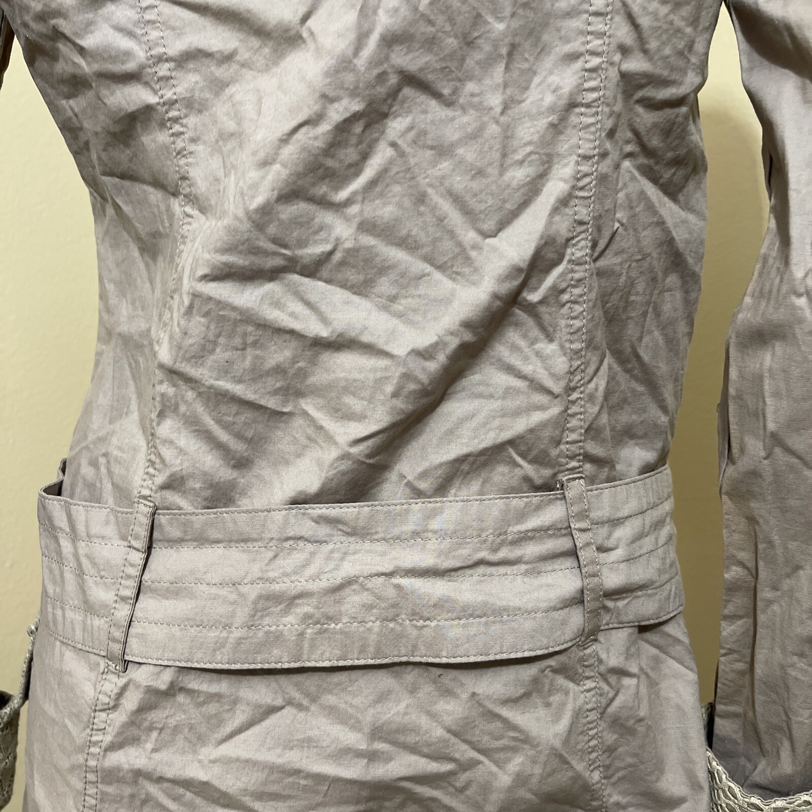 Women’s Beige Cotton Casual Collared Belted Lace Pickets Size S Button-up Dress