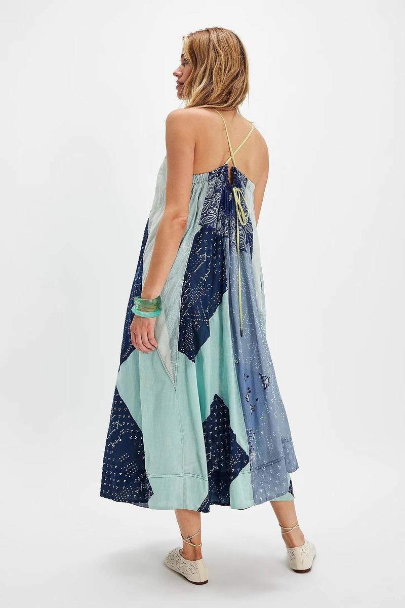 Free People Happy Days Maxi Dress Festival Patchwork Boho Chic Bandana print