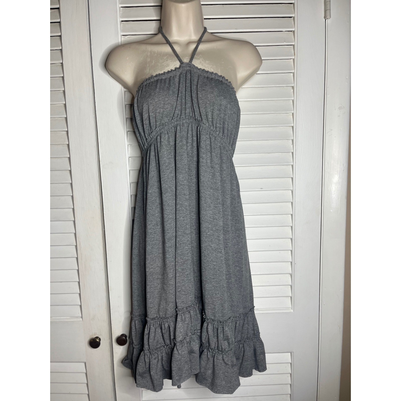 Vtg Y2K Juicy Couture Gray Ruffle Tiered Babydoll Halter Dress M
