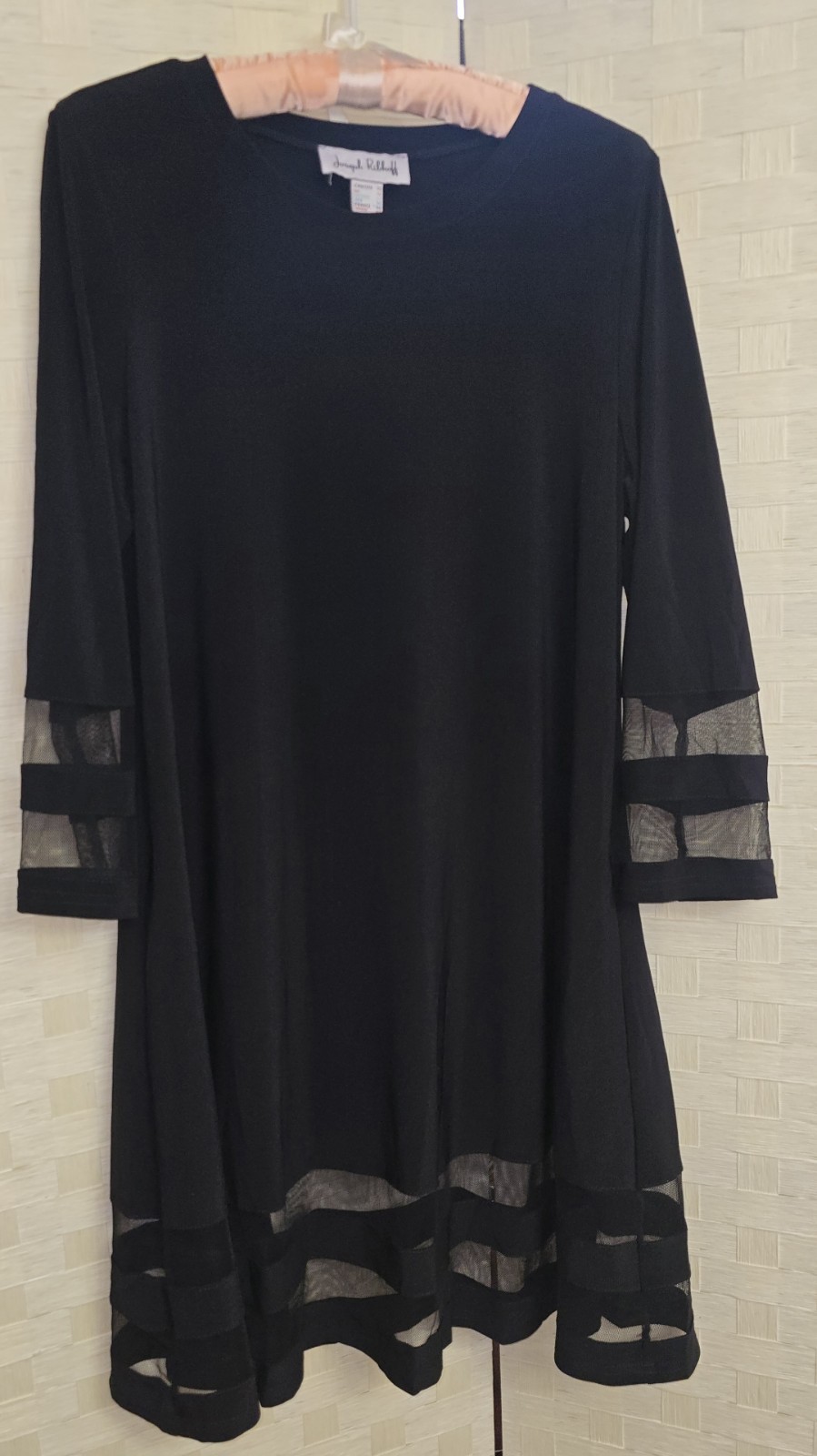 Joseph Ribkoff Dress Size 10 Black Tunic Style Pockets Stretch Mesh