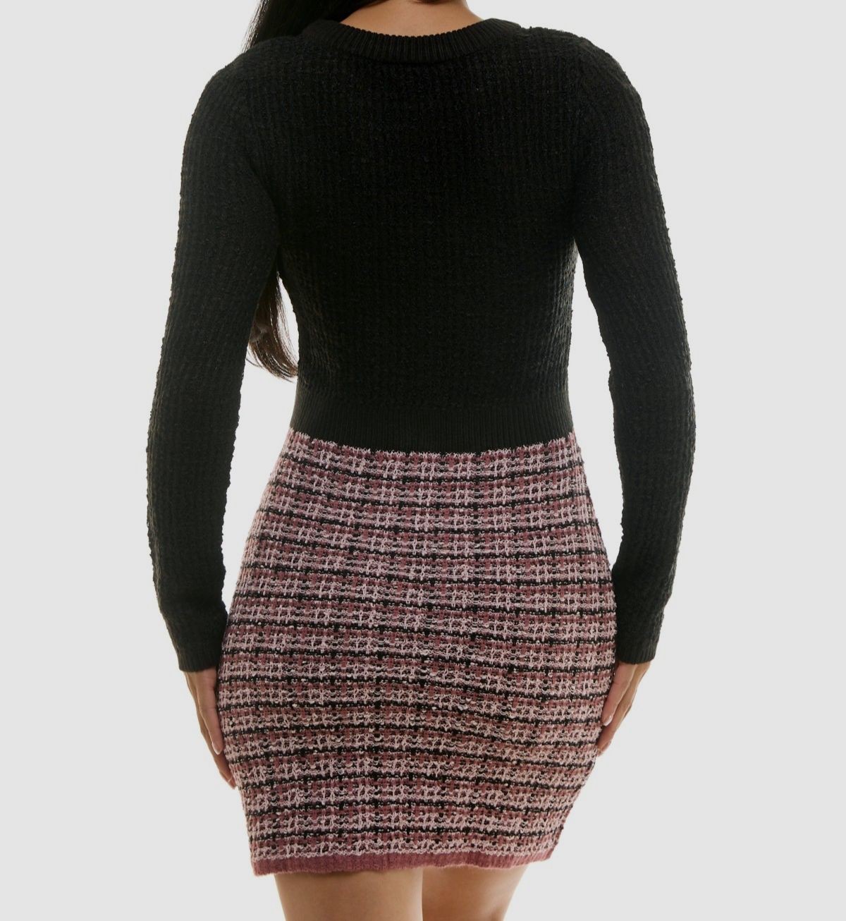 Bcx Women’s Juniors’ Black Button-Trim Tweed-Skirt Sweater Dress Size XS