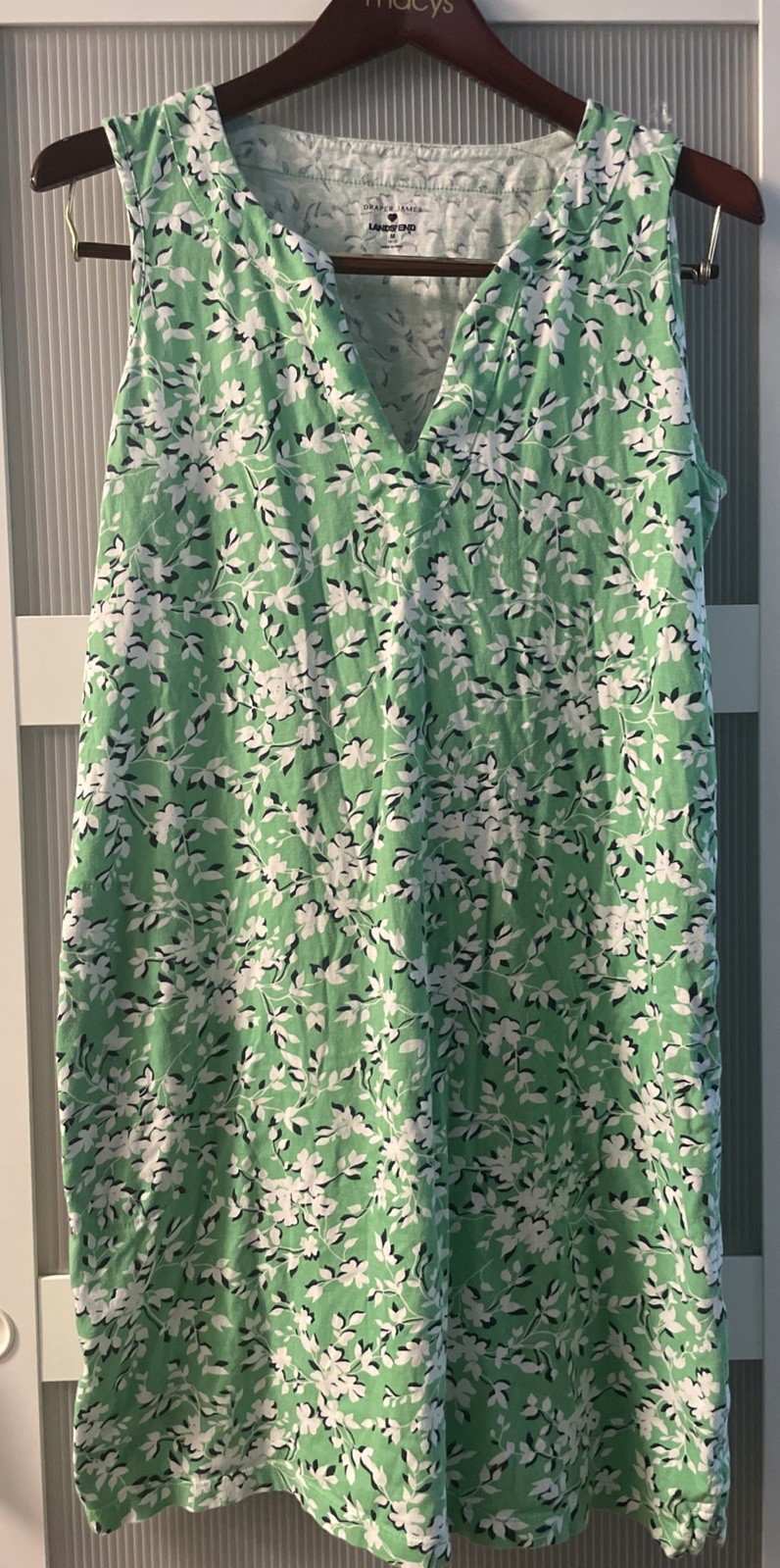 Lands’ End Draper James Dress Women’s Medium Green Floral Shift Pockets Summer