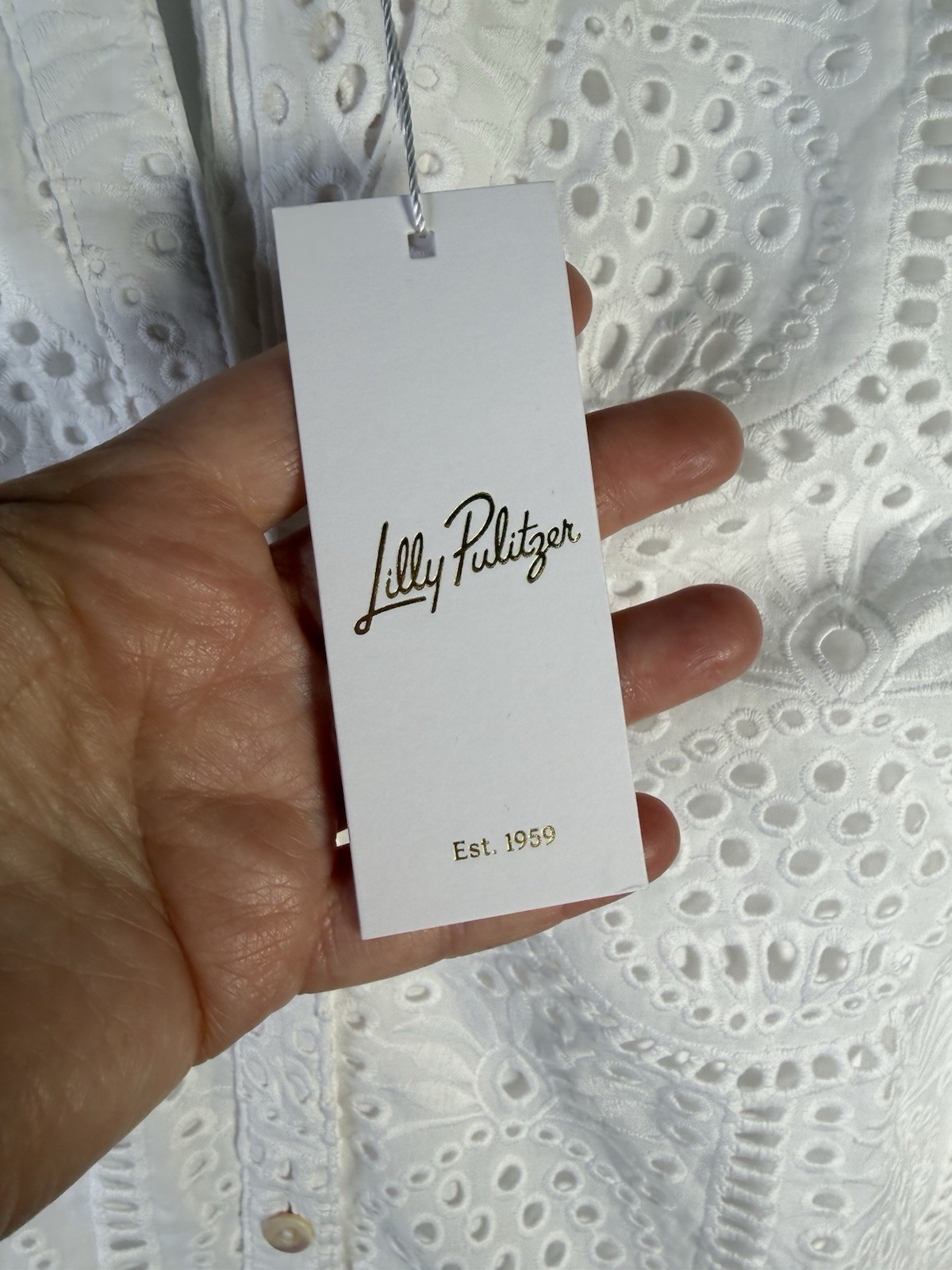 Lilly Pulitzer Eira White Muse Pineapple Tile Eyelet Midi Shirt Dress Sz 10 NWT