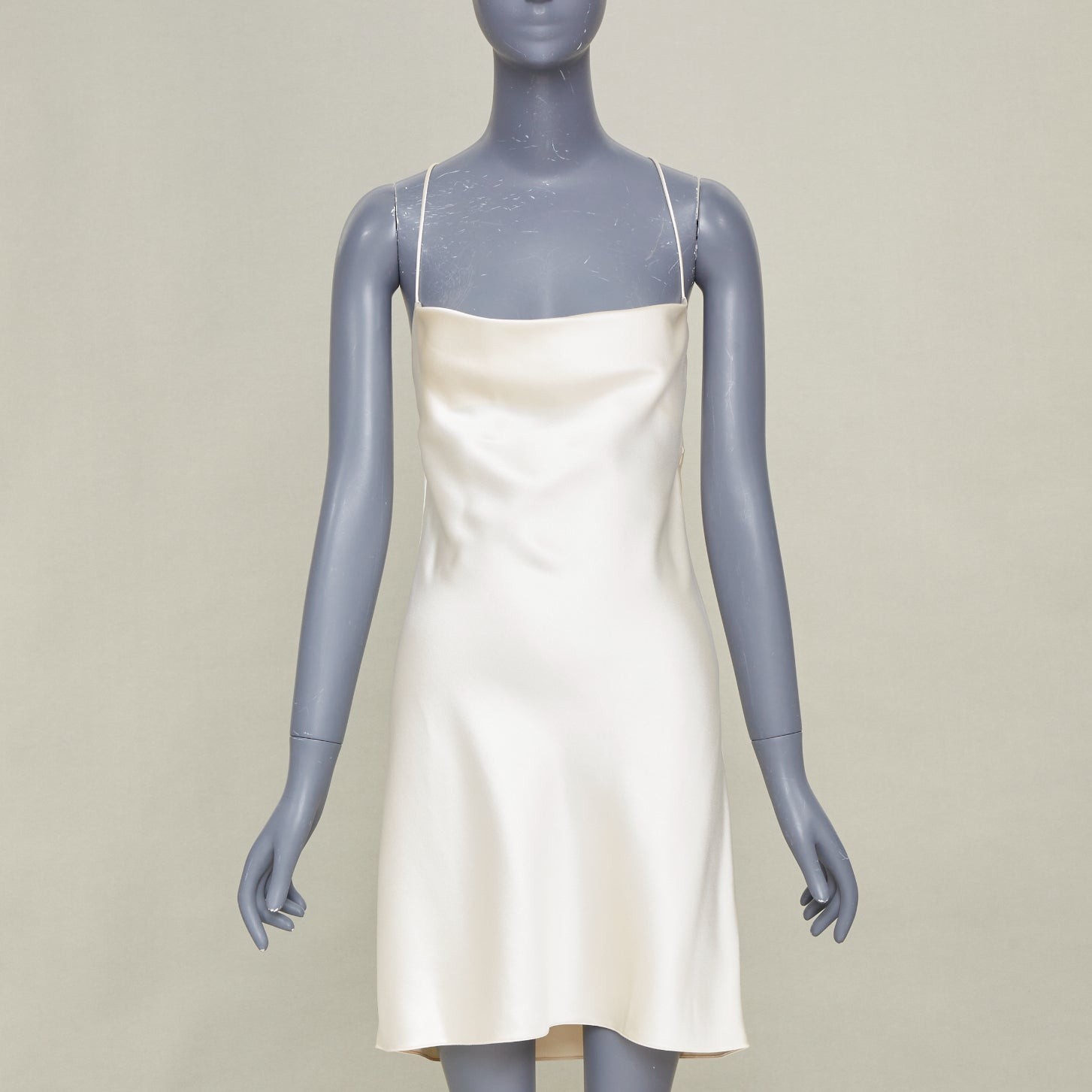 SAINT LAURENT 2022 Bridal ivory silk cowl neck open back mini slip dress FR38 M