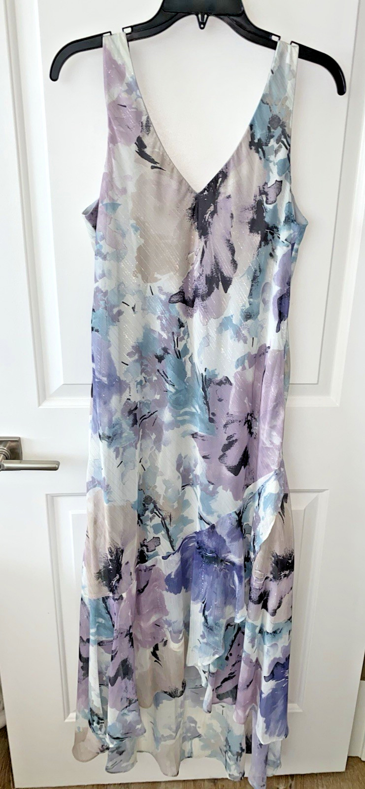 R & M Richards Midi Dress 10 Tiered Hi-Lo Fairy Core Mermaid Floral Watercolor