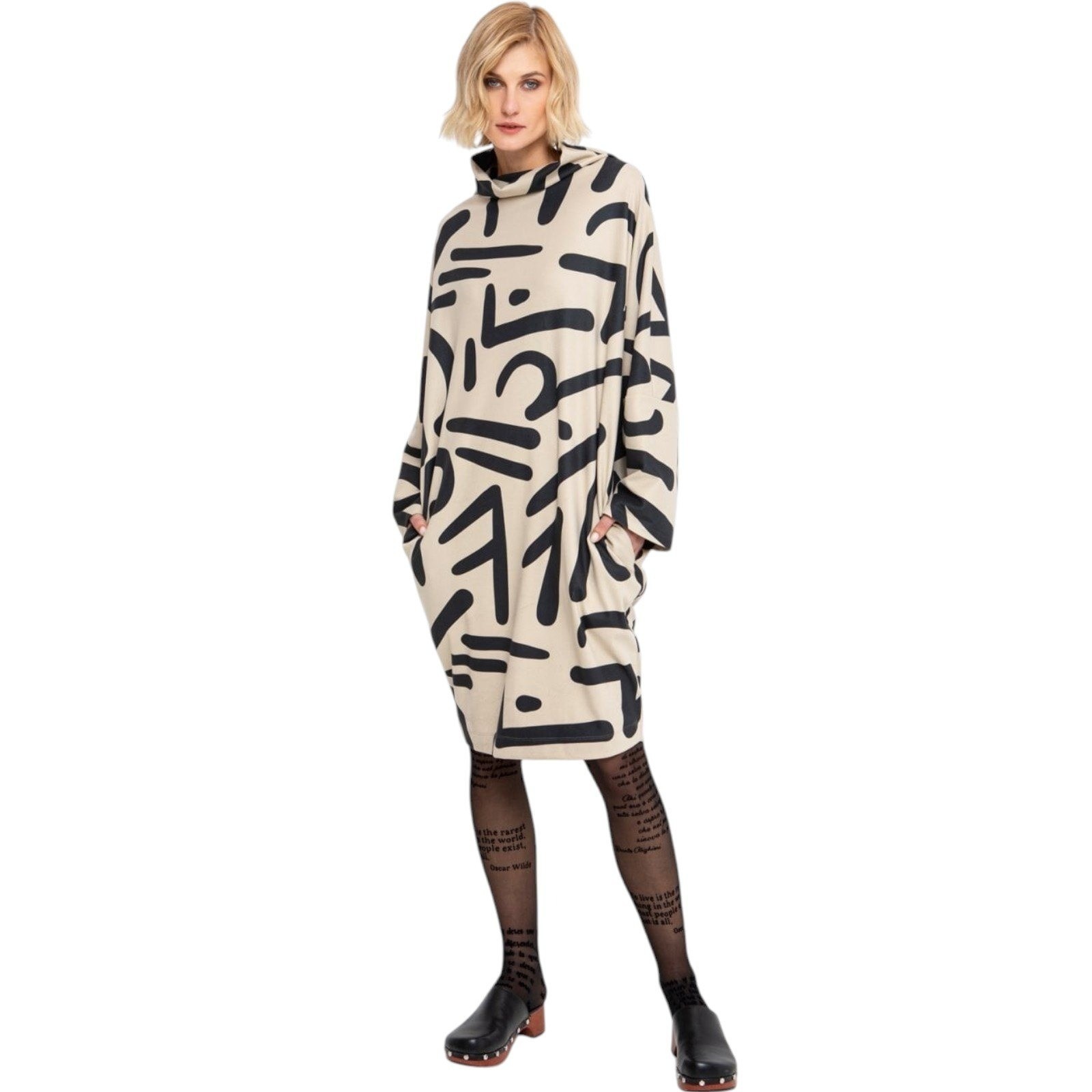 Ozai N Ku Symbols Abstract Print Dress Oversized Art to Wear Tunic Lagenlook S