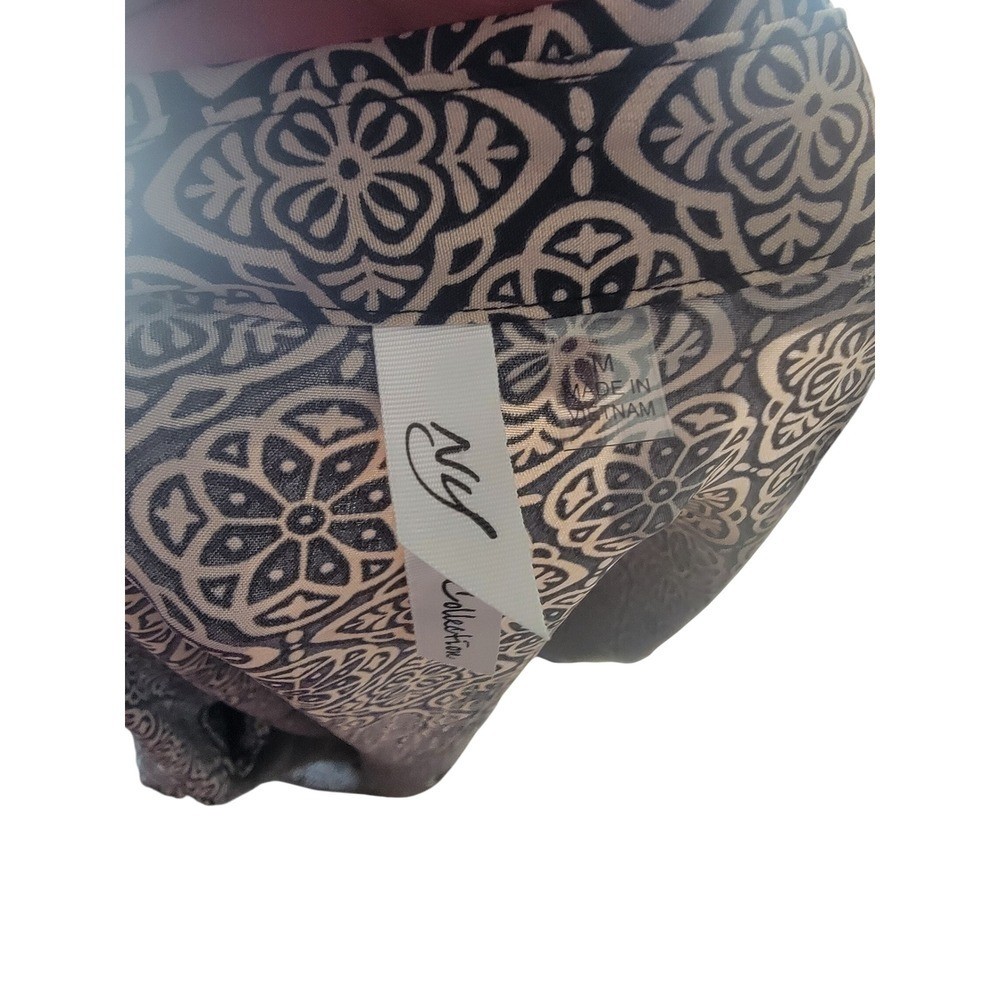 NY Collection Geometric Medallion Print Roll Tab Shirt Dress Tan Black STD1038 M