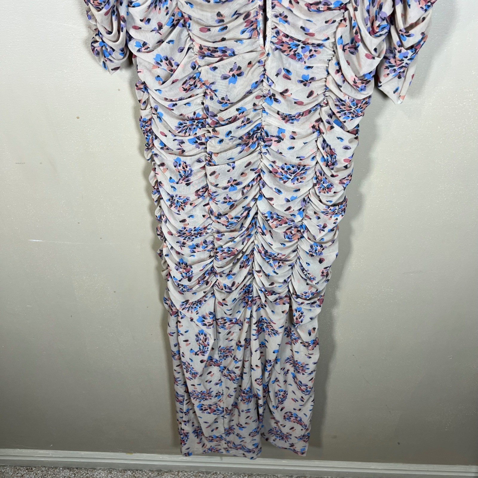 Free People Mesh Ruched Maxi Dress C Tea Combo Floral OB1557874 L NEW