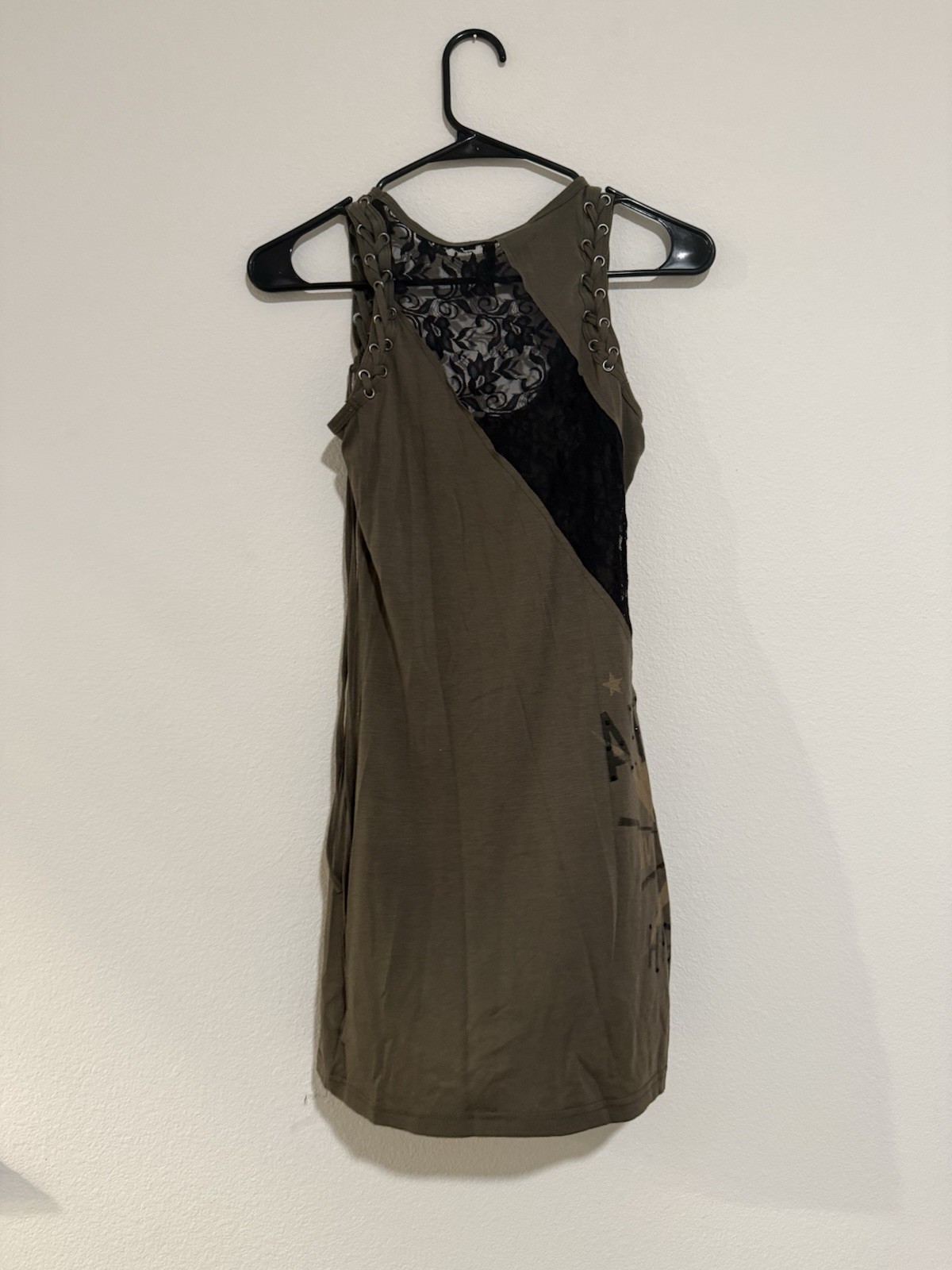Affliction Premium Green Black Lace Sheer Mini Moto Rocker Biker Club Dress XS