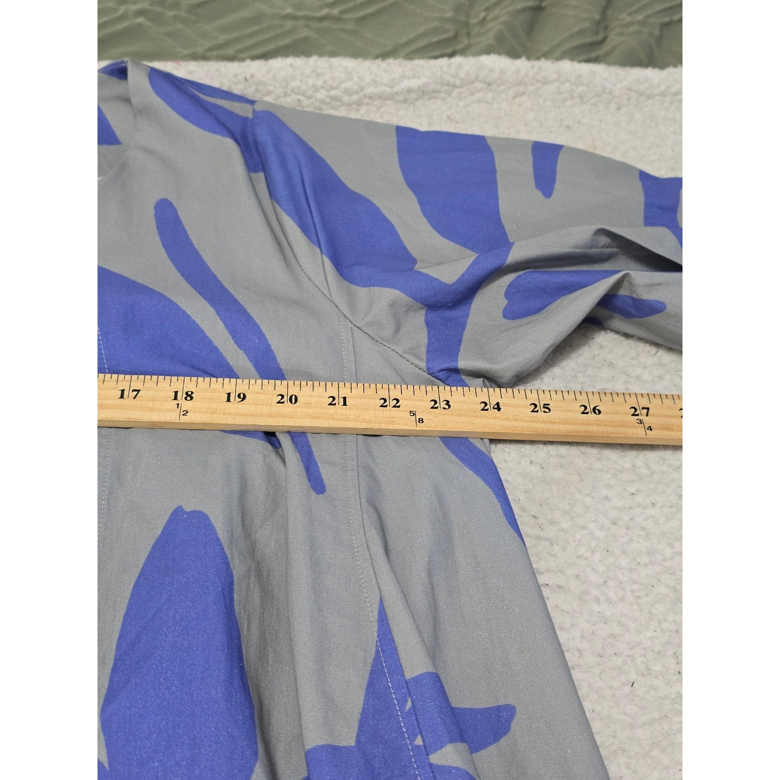 Gershon Bram Grey Blue Abstract Leaf Print Cotton Lagenlook Shift Dress Size M