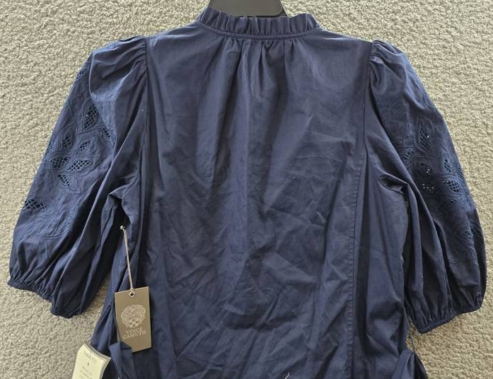 Vince Camuto Split-Neckline Elbow-Sleeve Tie Waist Dress Women’s 8 Navy Pullover