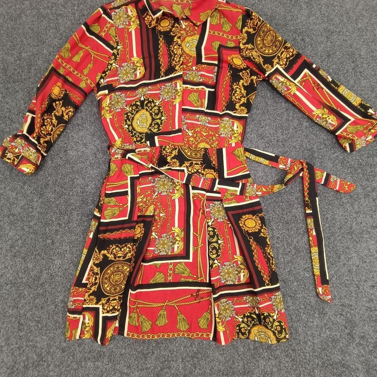 Be Bop Juniors XS Red & Black Printed Shirtdress