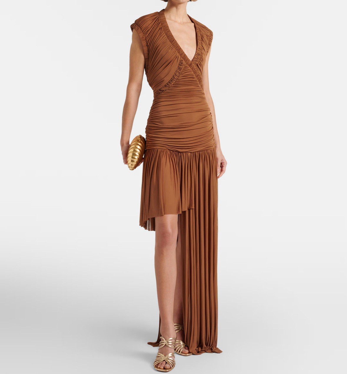 Christopher Esber Theron Draped Ruched Gown In Brown AU 6 US 2