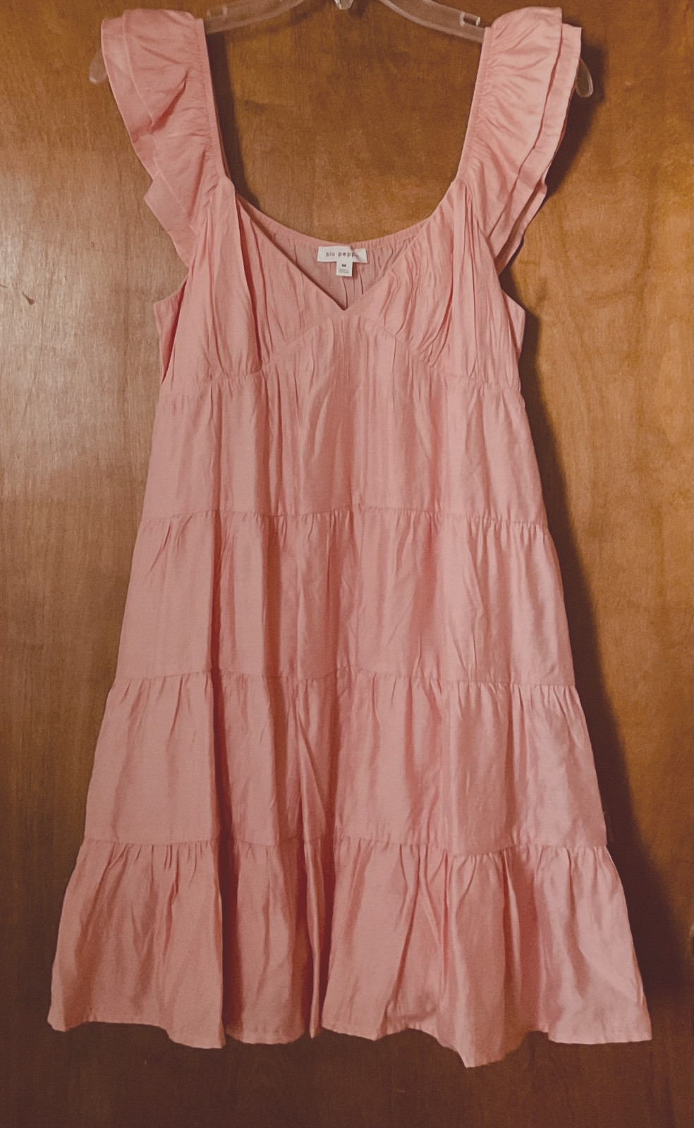 Women’s blu pepper Summer Sun Dress Size M Peach Ruffle Sleeve