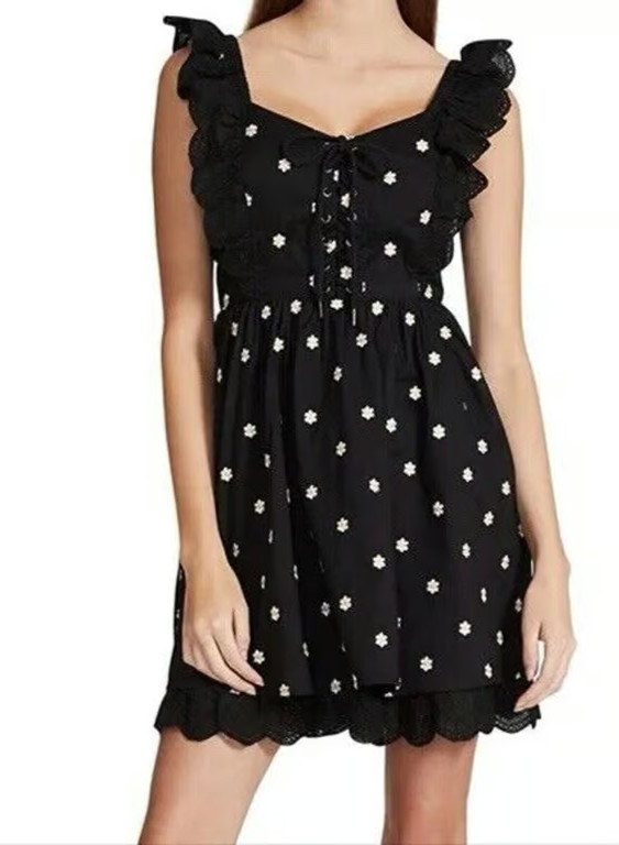 BETSEY JOHNSON Black Daisy Lace Up Fit & Flare Dress Size 14 Sleeveless