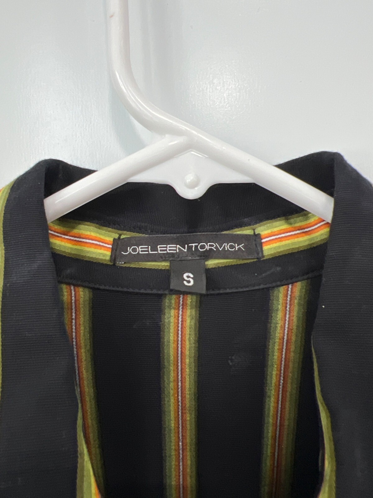 Joeleen Torvick Stripe Button Front Shirt Dress Size Small Tie Cuffs Black Multi