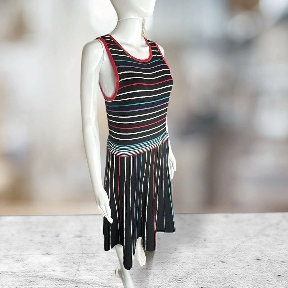 Parker Sleeveless Black Multicolor Striped Dress