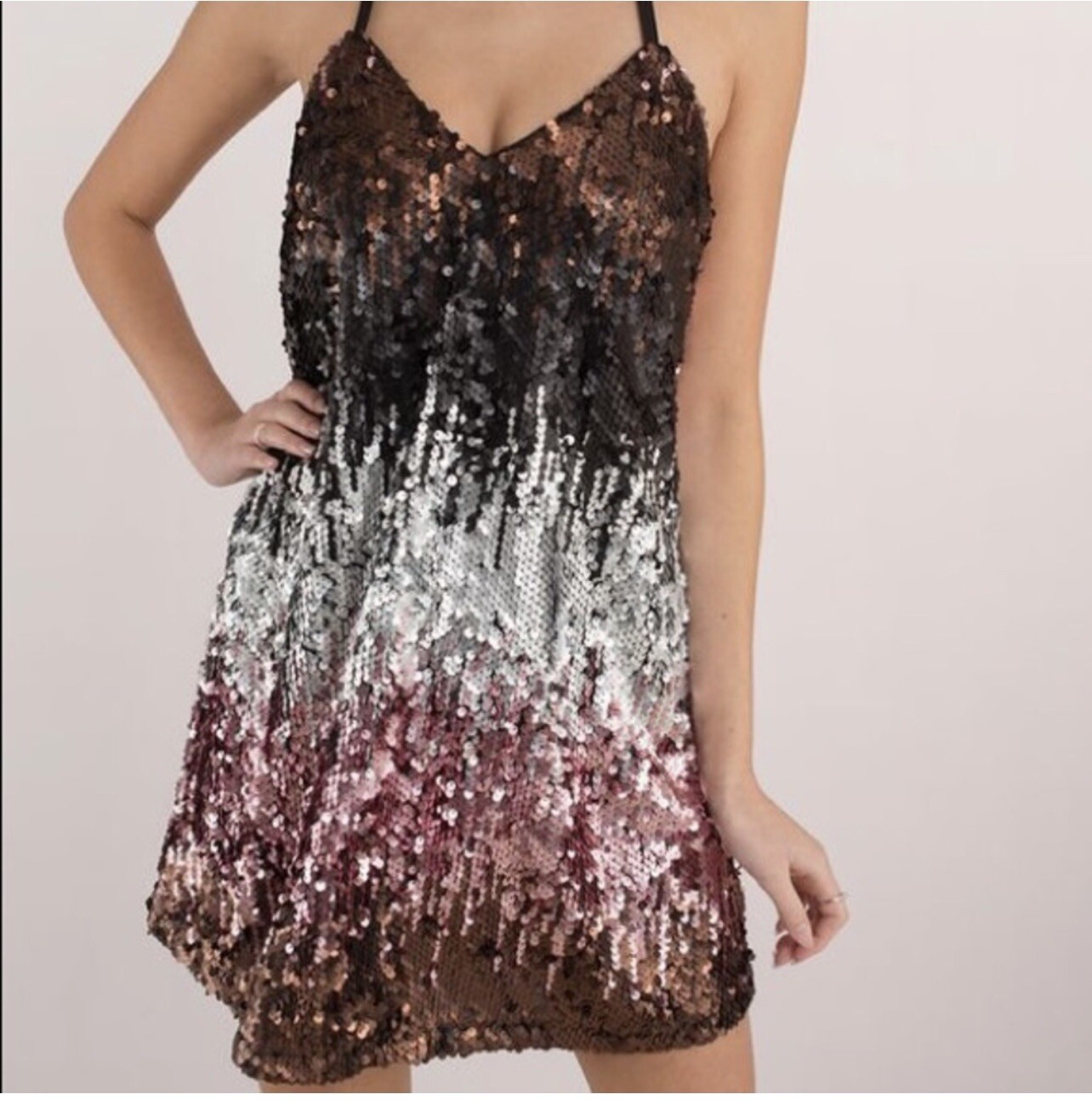 NWT Tobi Till Sundown Halter Sequin Ombre Dress mini A-line backless holiday S