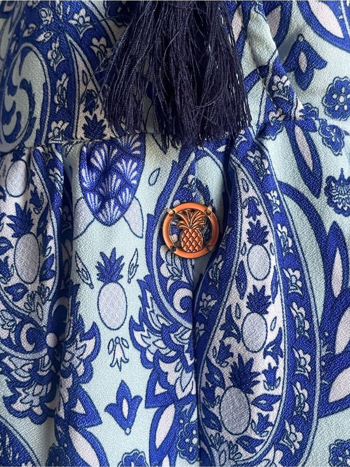 Simply Southern Sea Turtle Pineapple Blue Paisley Dress POCKETS Beach Coastal M