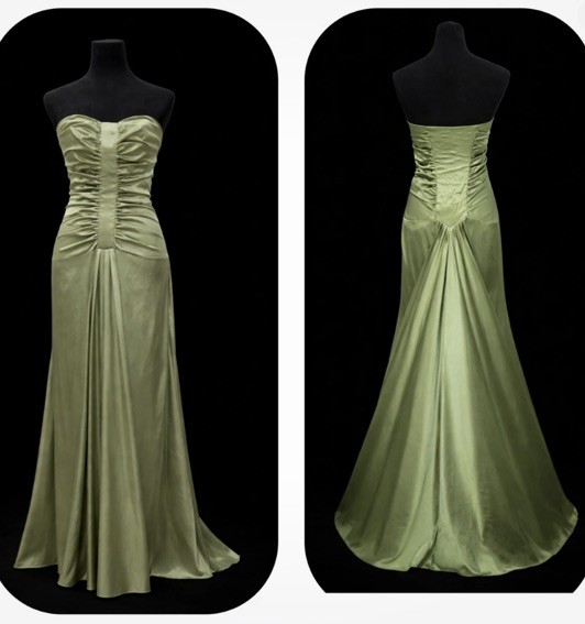 Gunne Sax Y2K wedding guest prom 90s Formal Dress Green Satin Ruched Fairycore
