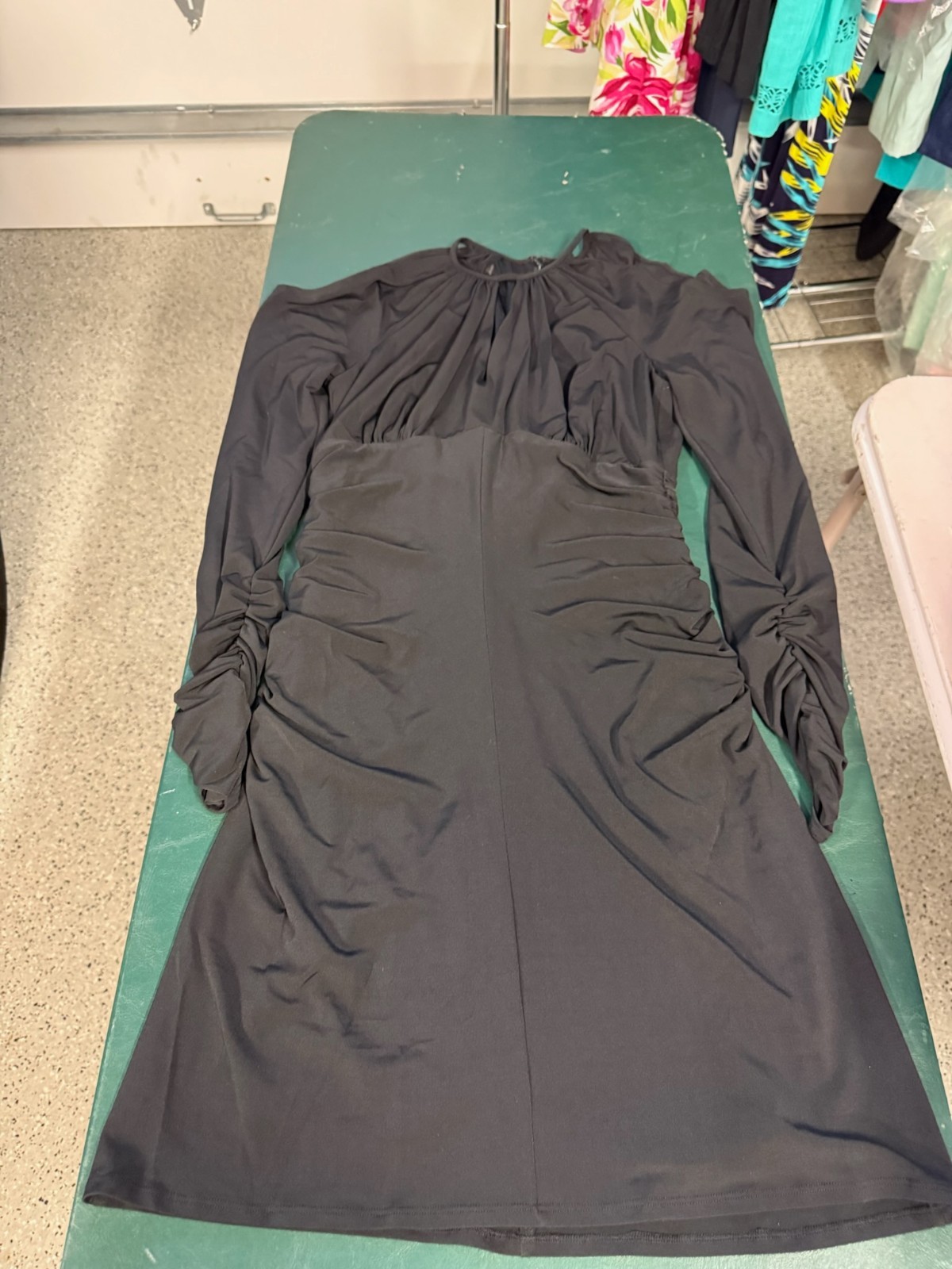 NWT Boston Proper Black Cold Shoulder Dress Size 6 Ruched Long Sleeve Stretch