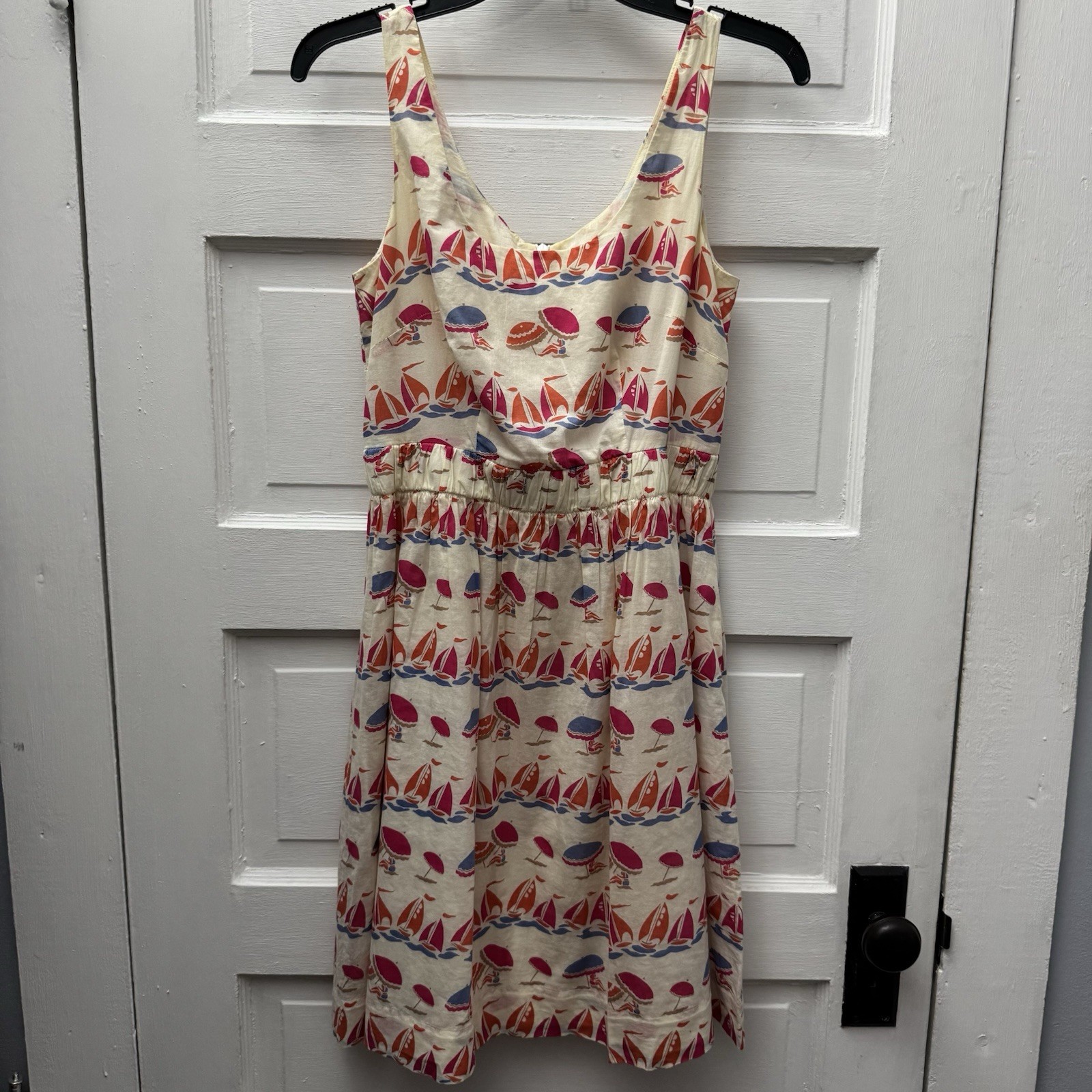 Boden Beach Print Sundress Women’s UK 8 US 4 Cotton Sailboat Midi Dress