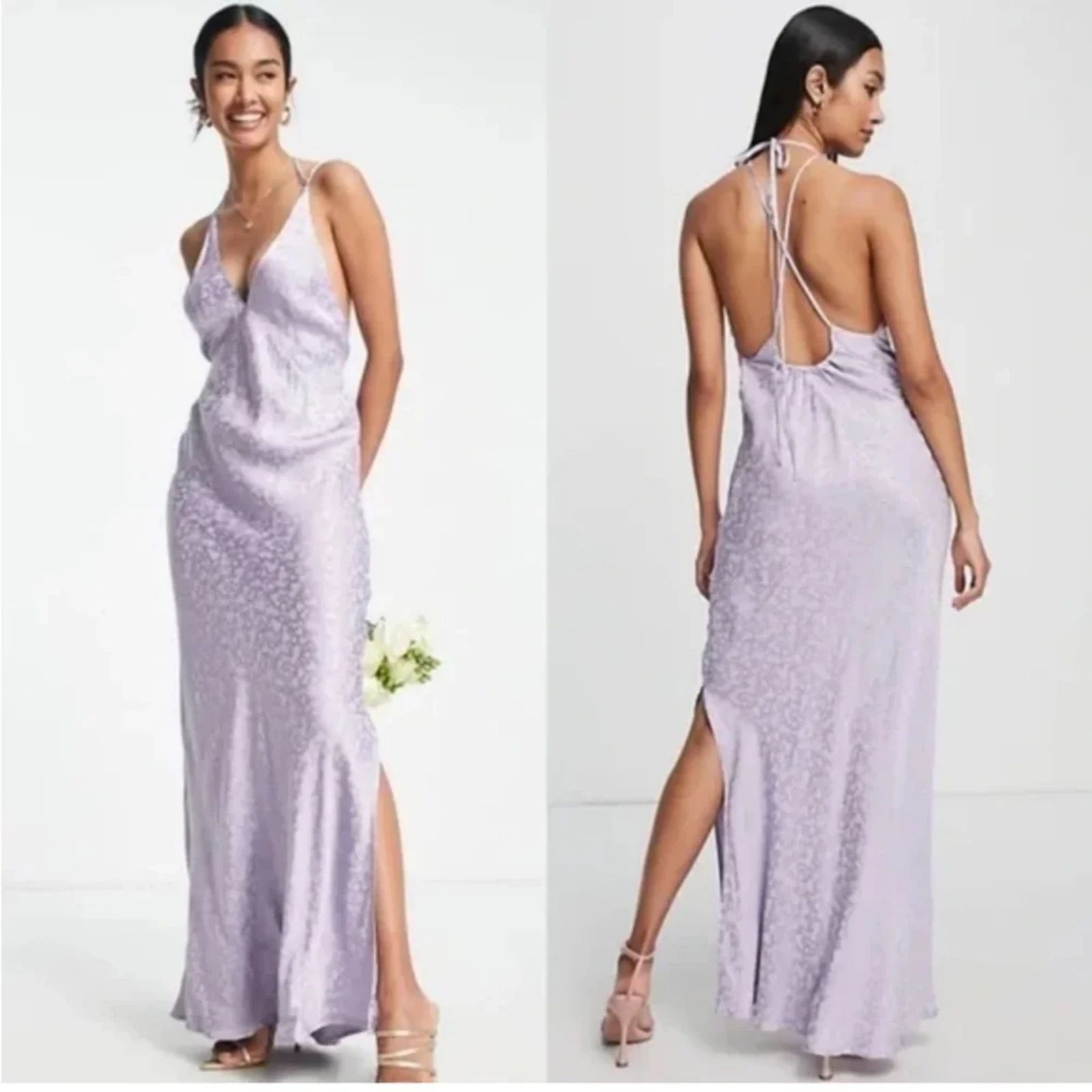 Topshop Bridal Halter Satin Maxi Slip Dress 8 Side Slit Wedding Bridal Purple