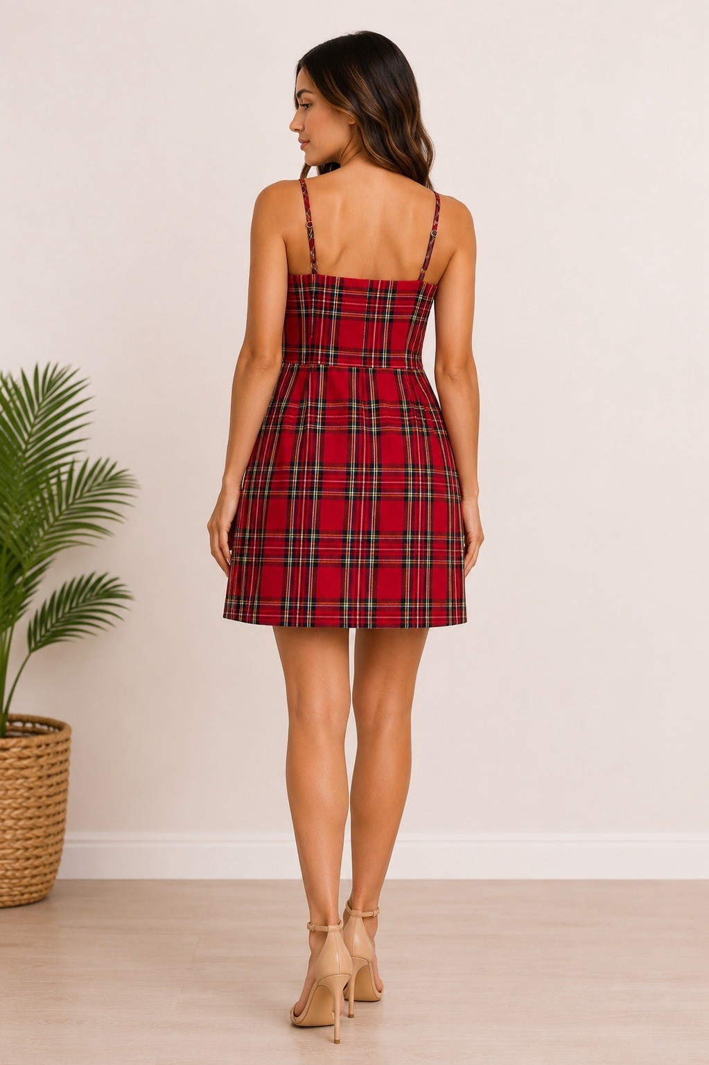 Forever 21 Women’s Red Plaid Mini Dress Spaghetti Strap Above Knee Size S
