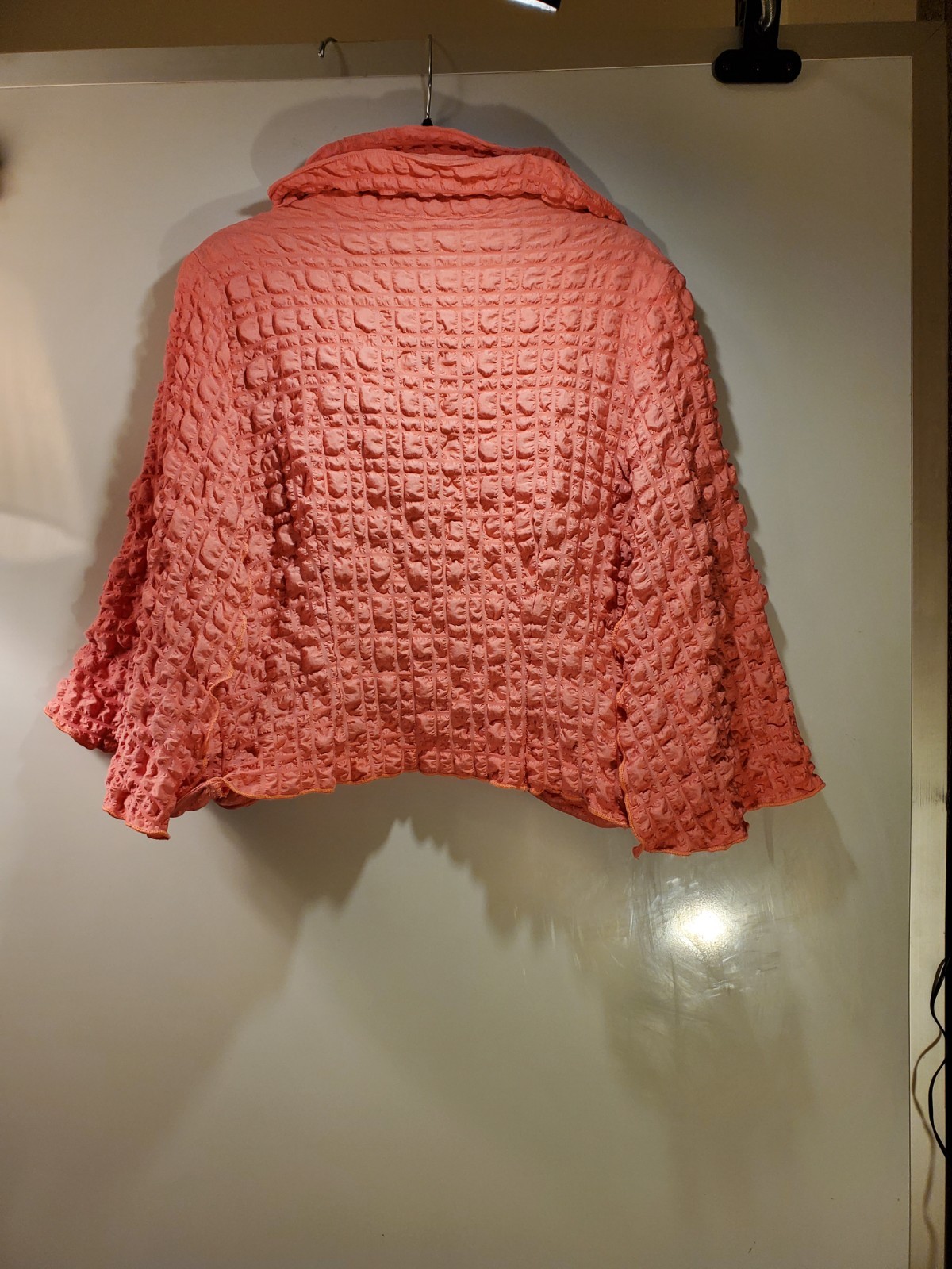 IC Collection Coral Bubble Check Dress & Ruffle Open Jacket Set M