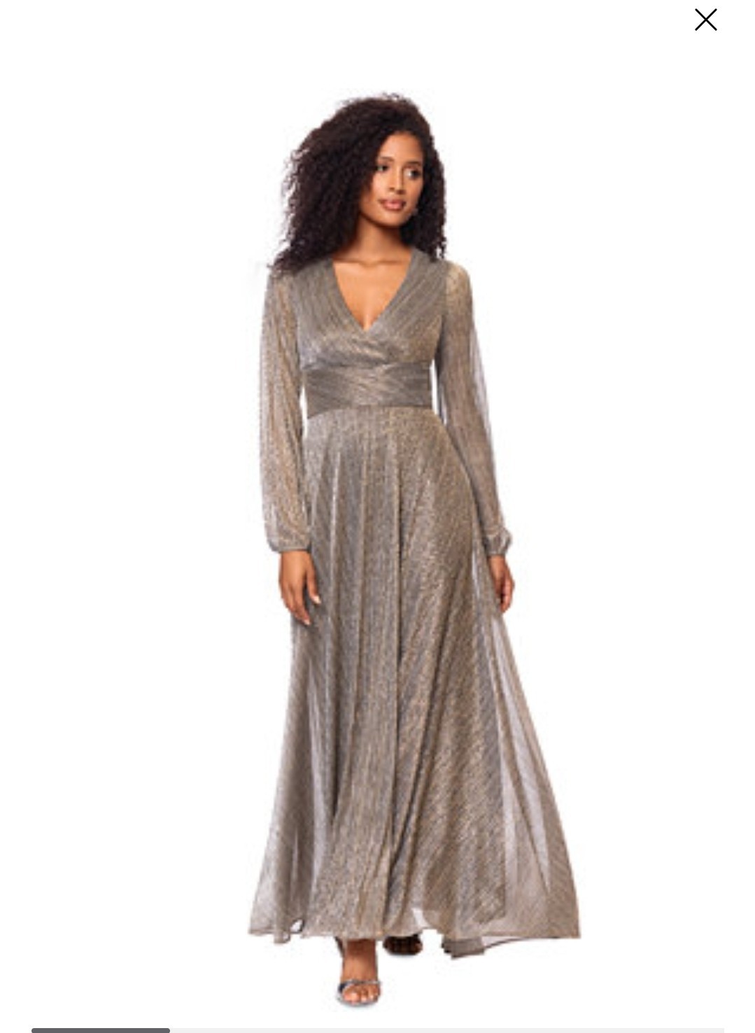 Betsy & Adam Mocha Gold Metallic Long Sleeve V-Neck Gown Size 16 $289