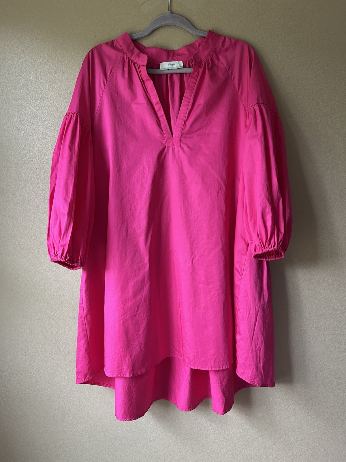 Devotion Twins Hot Pink Solid Azuritis Tunic Bubble Sleeve Asymmetrical Dress M