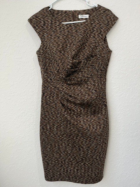 Calvin Klein Scuba Sheath Dress Sz S blk/brown full zipper