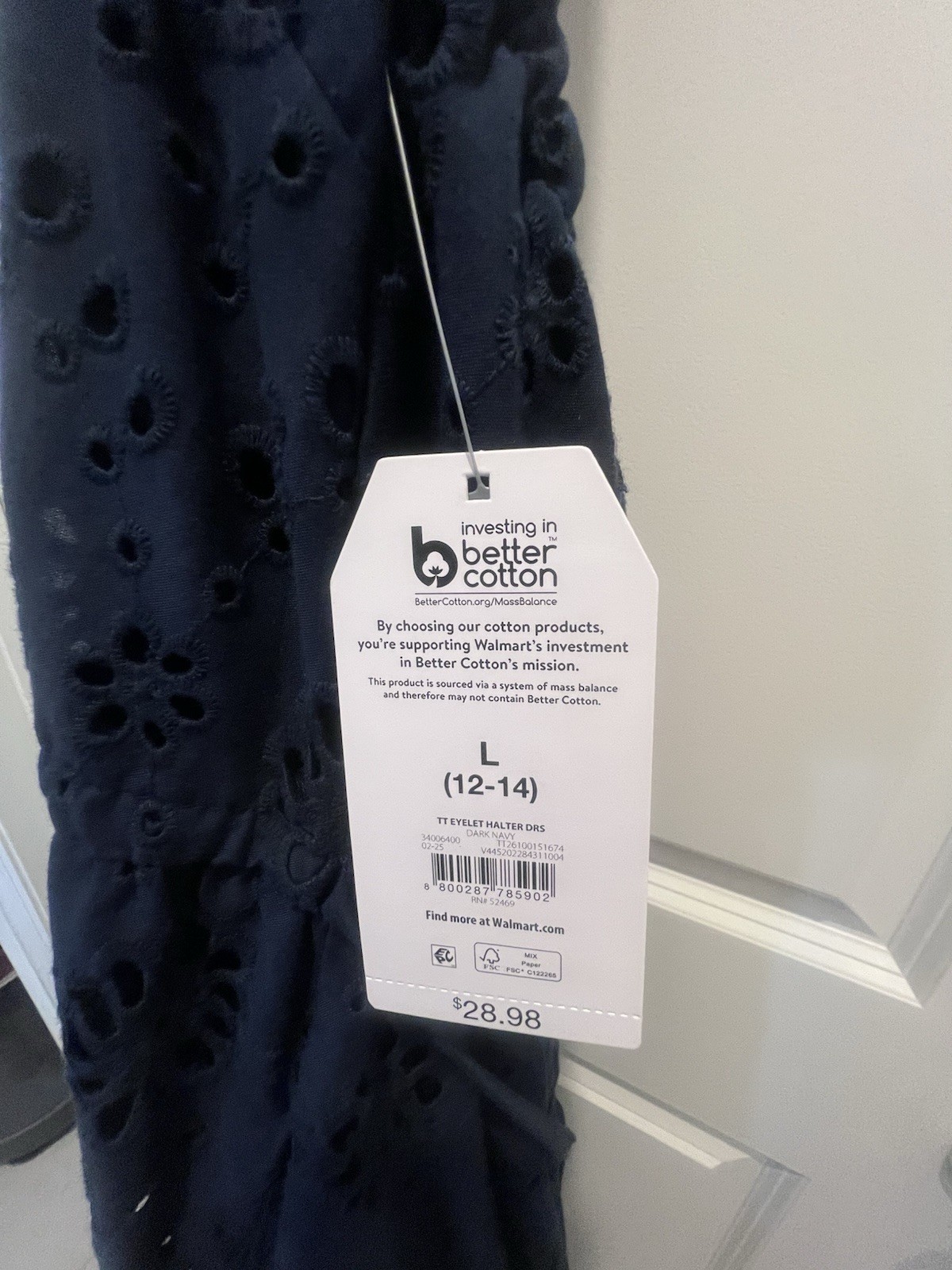 Time and Tru Navy Eyelet Halter Ruffle Midi Sundress Womens L (12-14)