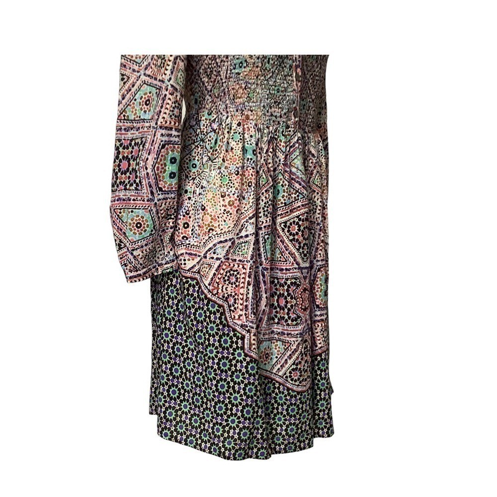 ANTHROPOLOGIE Postmark Geometric Tile Print Smocked Waist Dress Size S