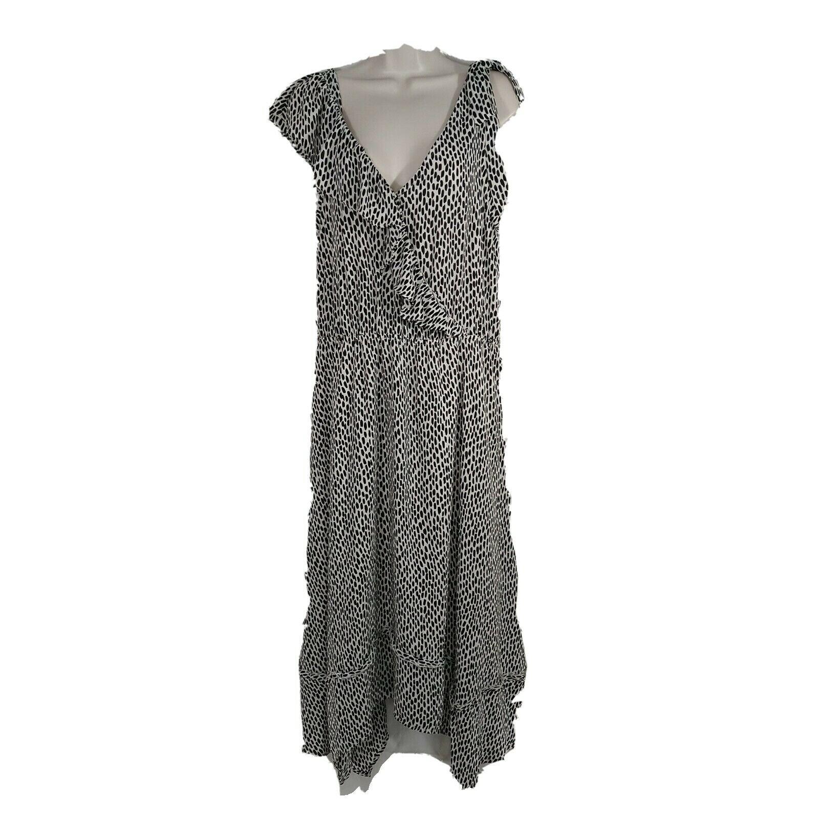 Who What Wear Dress Women Size L Black Cream Asymmetric Hem Sheer Animal Print