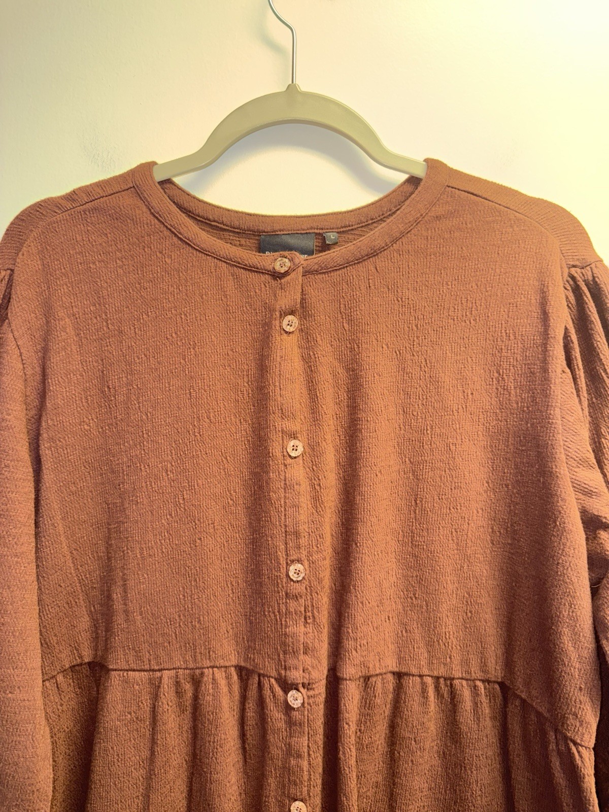 Richer Poorer Dress Cloud Weave Button Up Brown Large Long Sleeve Brown Boho