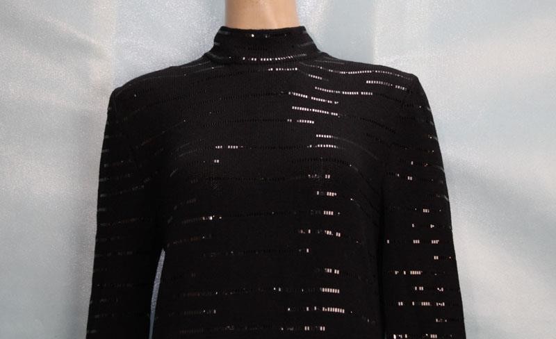 ST. JOHN Evening Knits Black Dress L Size 10 12 Long Sleeved Sequined Mock Neck