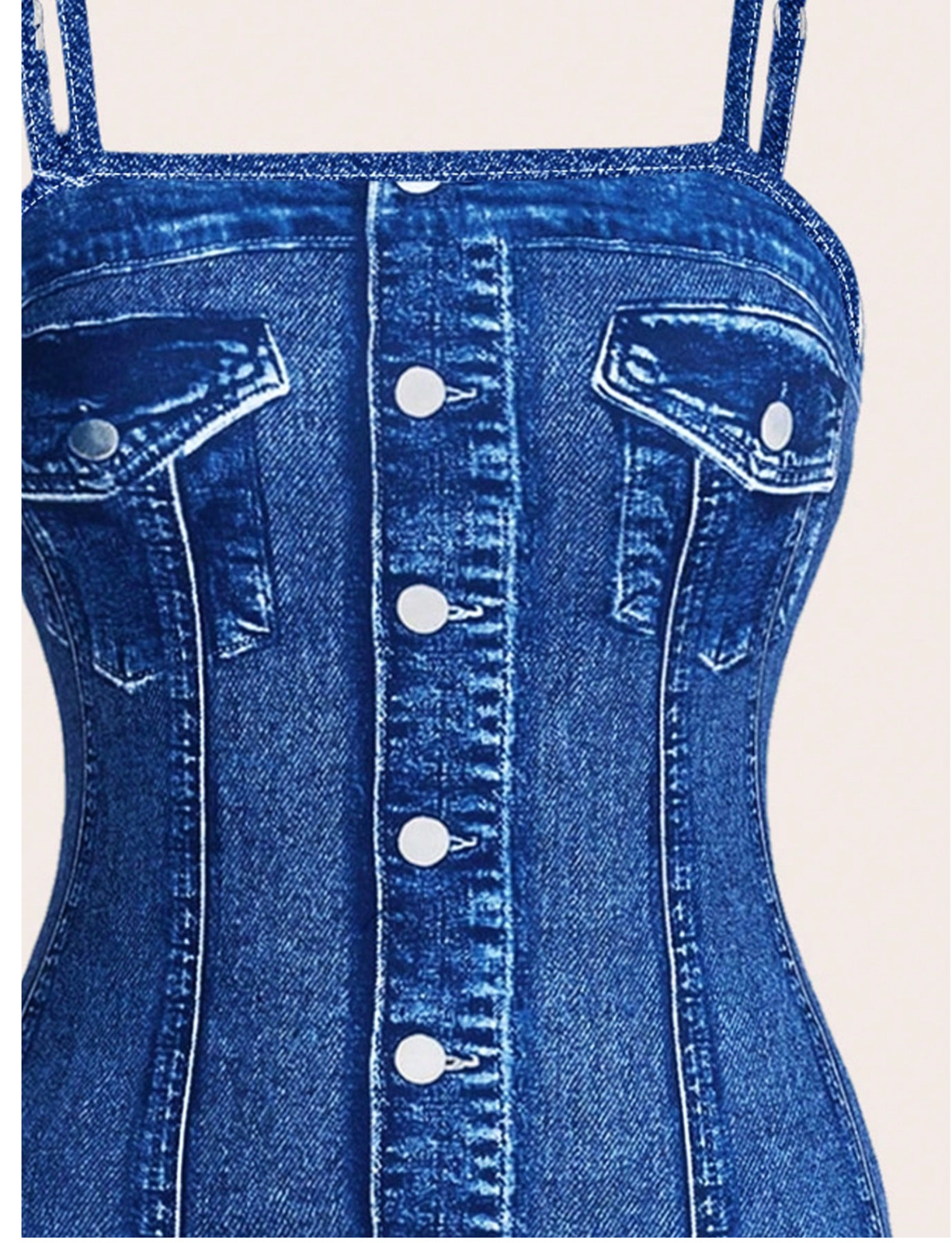 Gaze Women’s Spaghetti Strap Simple Fitted Digital Print Denim-Effect Dress
