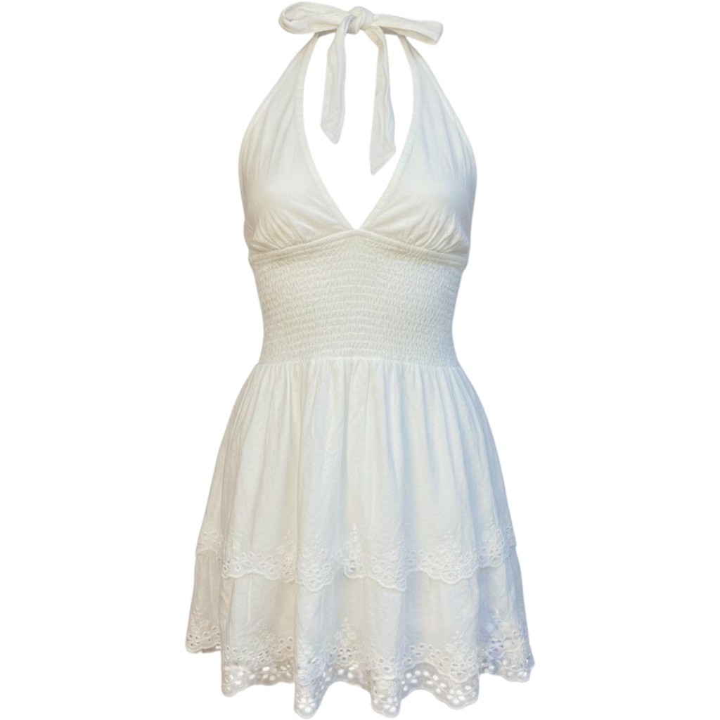 NWT Hollister Mini Dress Sz S Beach Slip Cotton Eyelet Smocked Halter Skort Dres