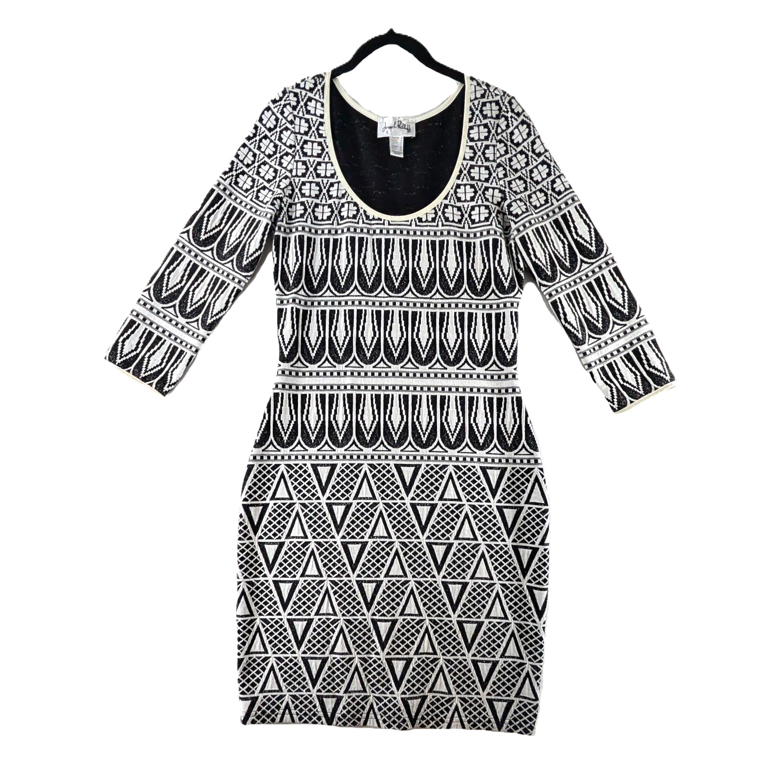 Joseph Ribkoff Sweater Dress Womens Size 8 Black White Knit Pullover Bodycon
