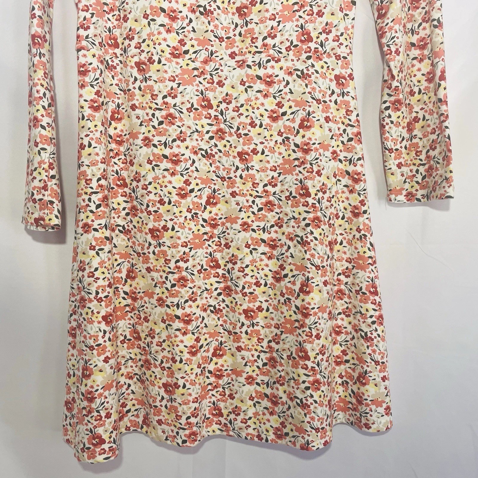 Spring Floral Button Front Dress Womens Long Sleeve Cottage Core Boho Prairie L