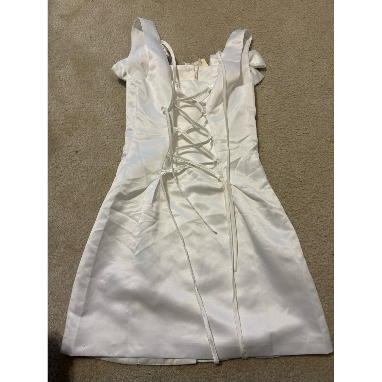 Peppermayo White Bow-Shoulder Button Mini Dress