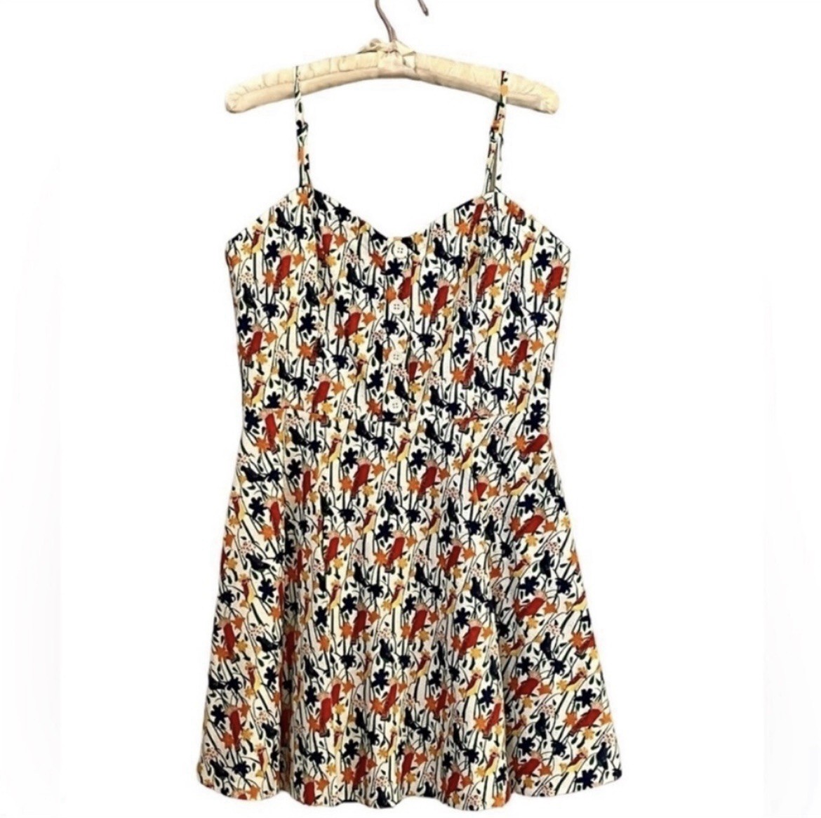 Alice + Olivia Nella Bird Print Dress 12 NWT Fit Flare Sweetheart Mini