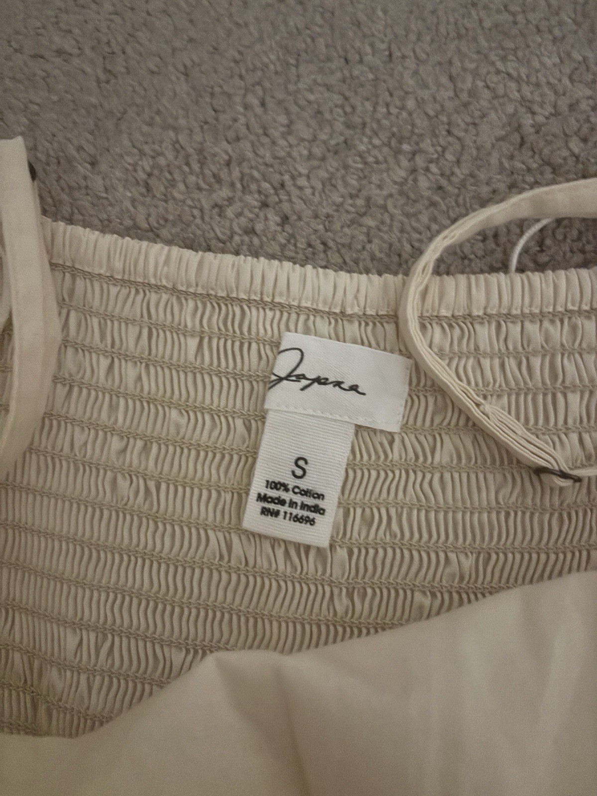 Zara Beige Solid Woven Cotton Straight Neck Smocked Maxi Dress Spaghetti Strap S