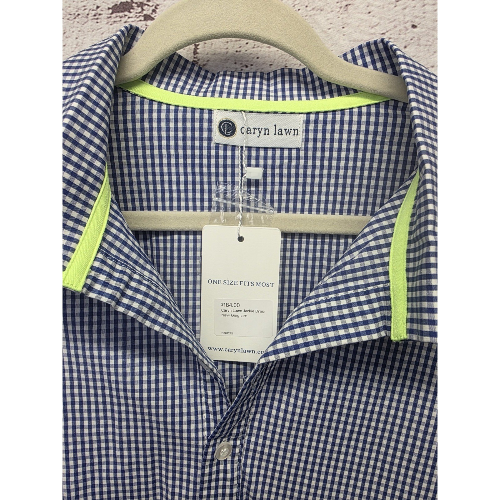 Caryn Lawn Jackie Dress OSFM Gingham Navy White Neon Stripe Short Sleeve NEW
