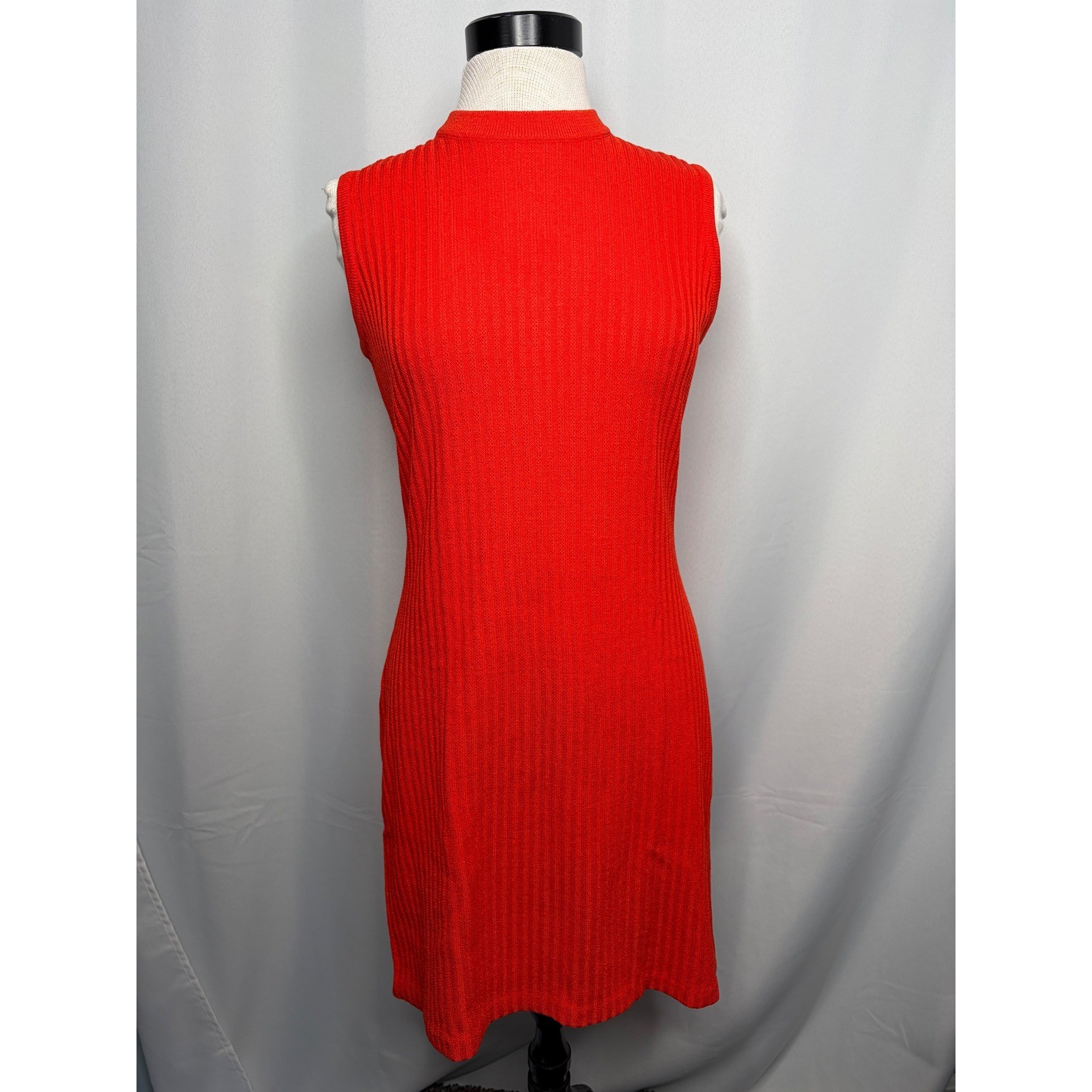 St John Collection Orange Ribbed Sleeveless Santana Knit Sheath Dress Size 6