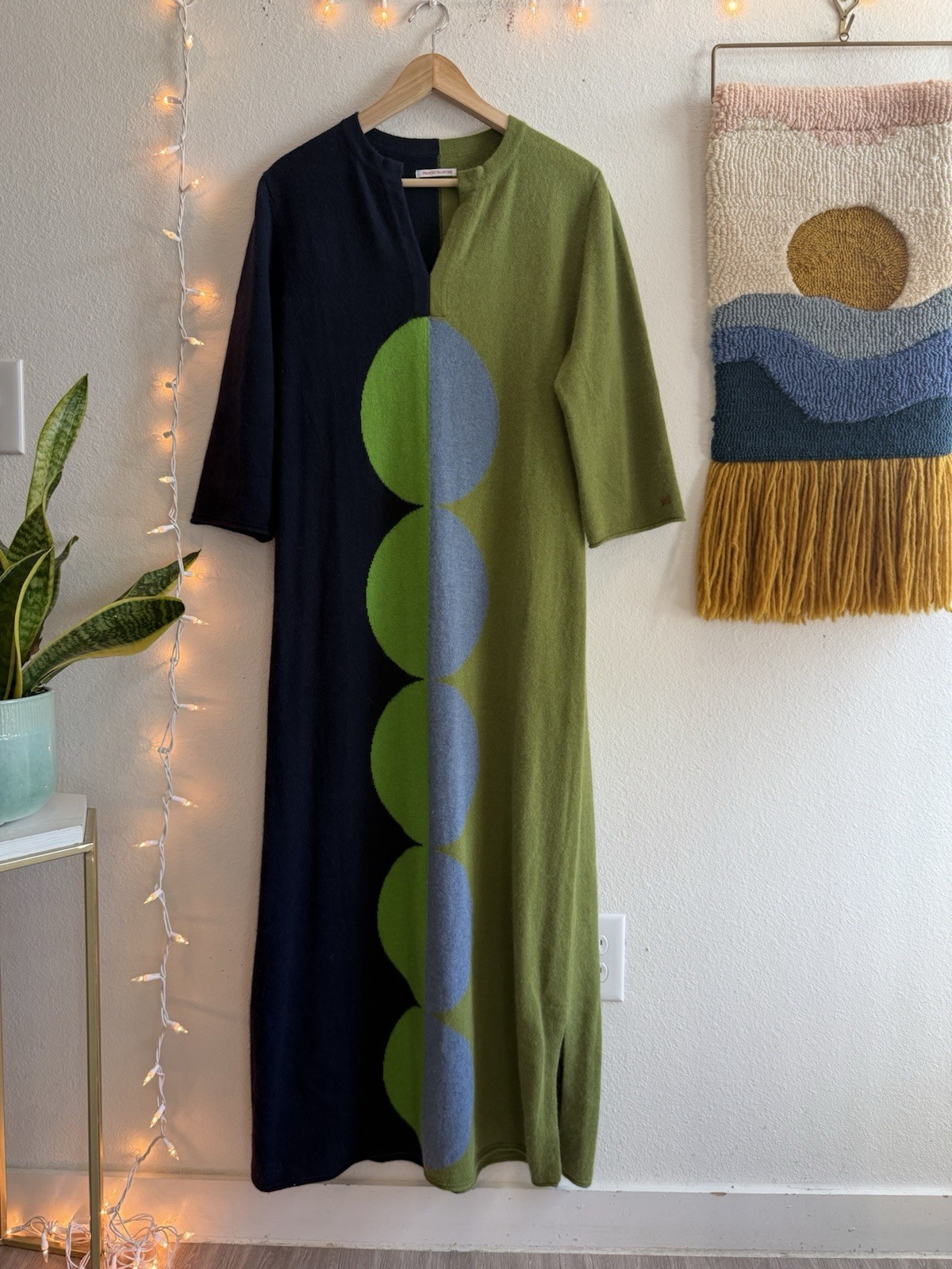 France’s Valentine Women’s Size M Cozy Abstract Circles Angora Maxi Dress Green
