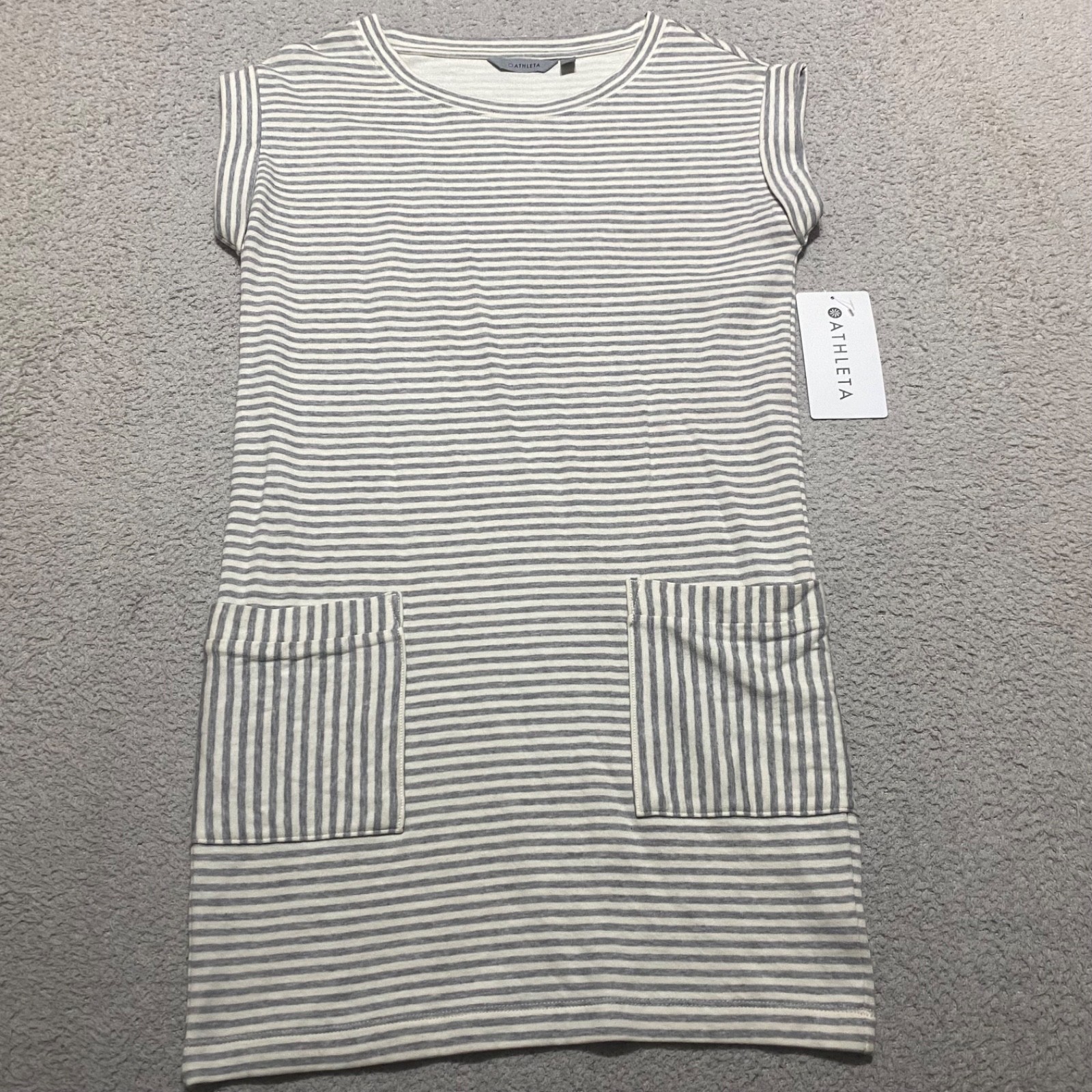 NWT Athleta Womens 2XS Sweatshirt Dress Gray Striped Ease Up French Terry New