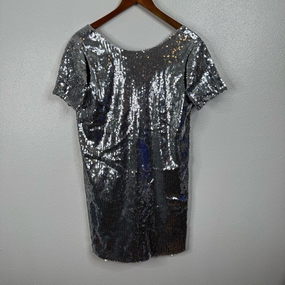 Fate Silver Sequin Mini Shirt Dress Size Large